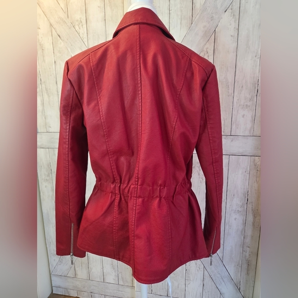 Baccini Women's Vibrant Red Faux Leather Jacket - Picture 5 of 9